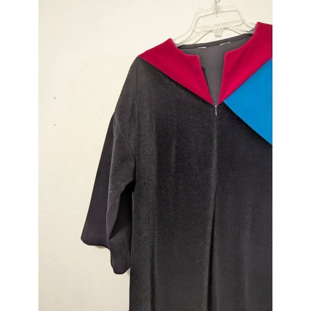 VTG Vanity Fair Color Block Black Zip Velour Robe House Coat Dressing Gown No Sz